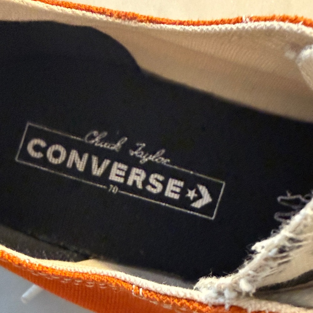 Converse Orange Canvas Low-Top Sneakers with Leopard Tongue -worn twice - Picture 2 of 4